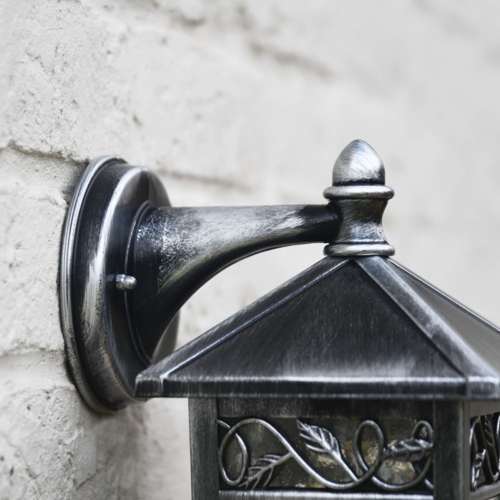 Close Up Of Winfell Silver Wall Lantern Backplate
