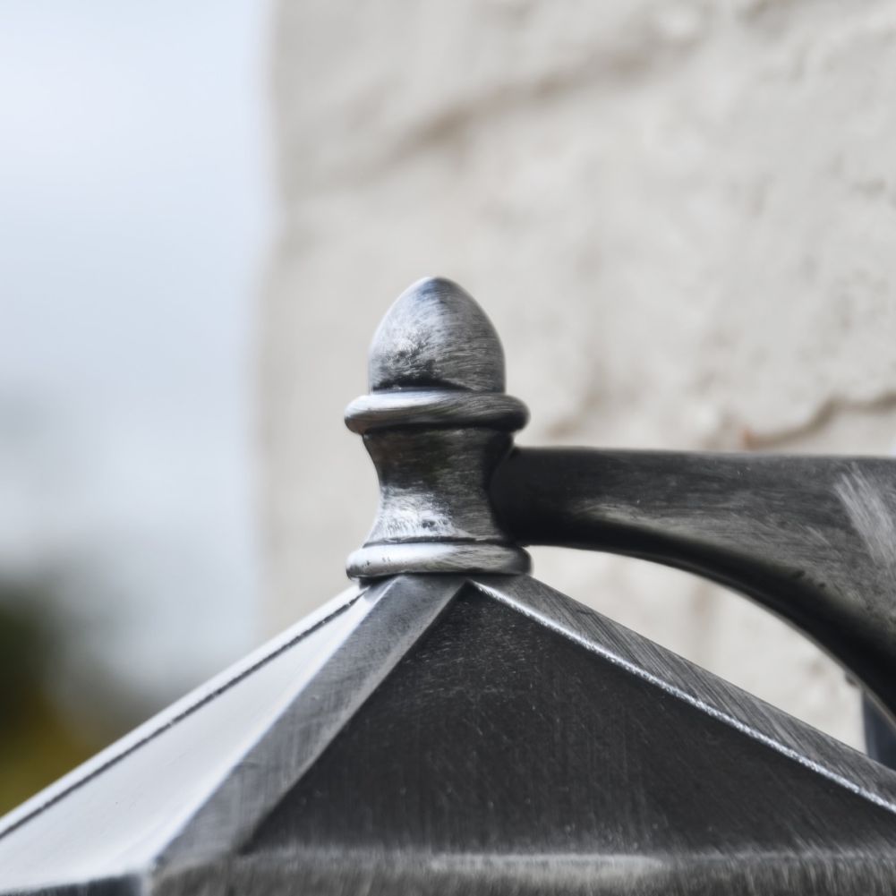 Close Up Of Winfell Silver Wall Lantern Finial