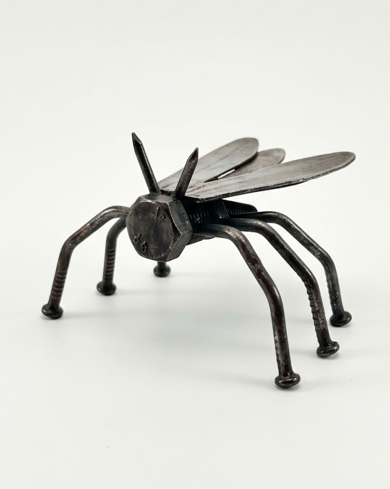 Winged Scavenger Fly Scrap Metal Art Sculpture Digital Illustration White Background