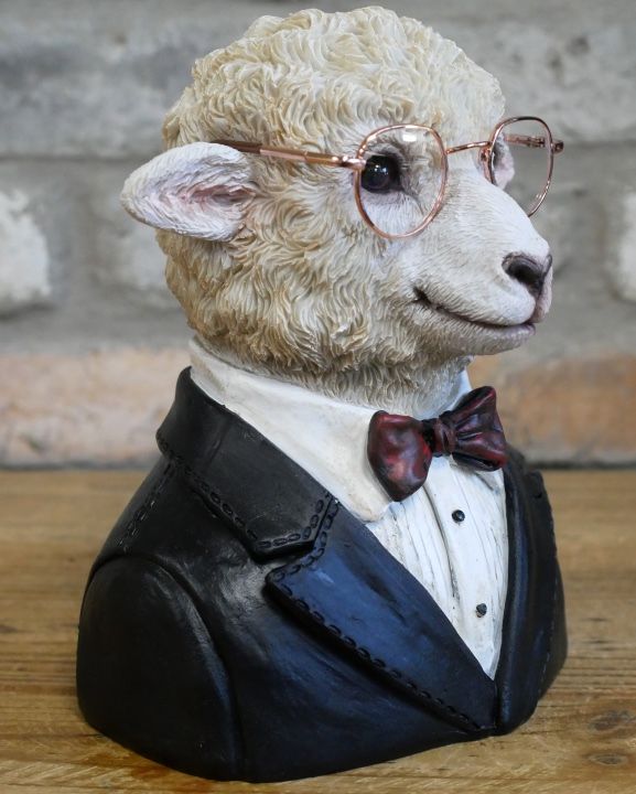 'Woolly Professor' Resin Sheep Bust Side On