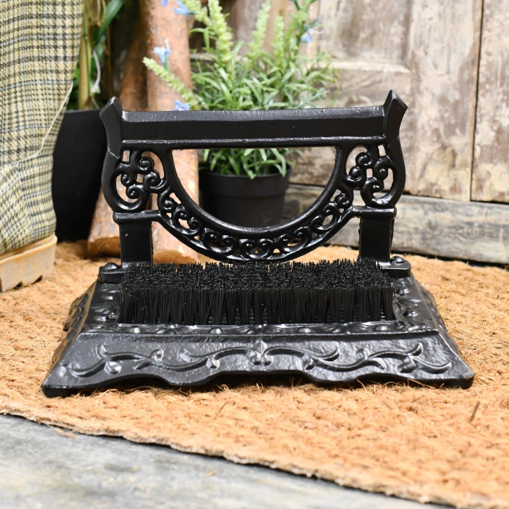 Black Cast iron Boot brush & Scraper on door matt