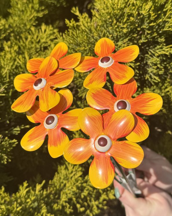 Yellow & Orange Mini Steel Forget Me Not - Set Of Six