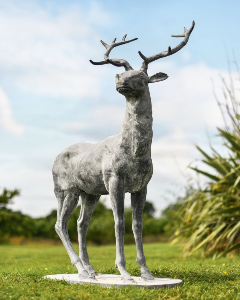 Zekin Lead Finished Cast Iron Stag Sculpture-Facing Right