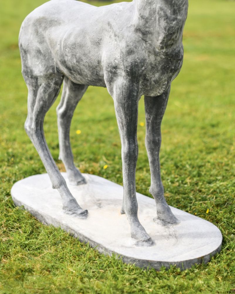 Zekin Lead Finished Cast Iron Stag Sculpture-Facing Right Base