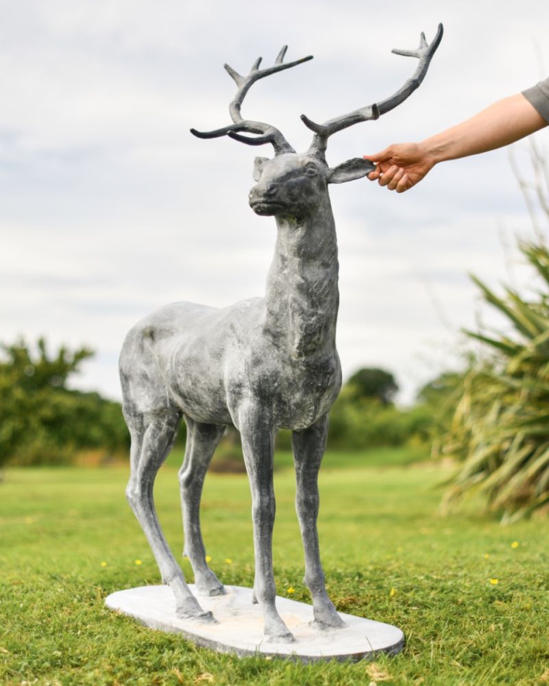 Zekin Lead Finished Cast Iron Stag Sculpture-Facing Right Scale