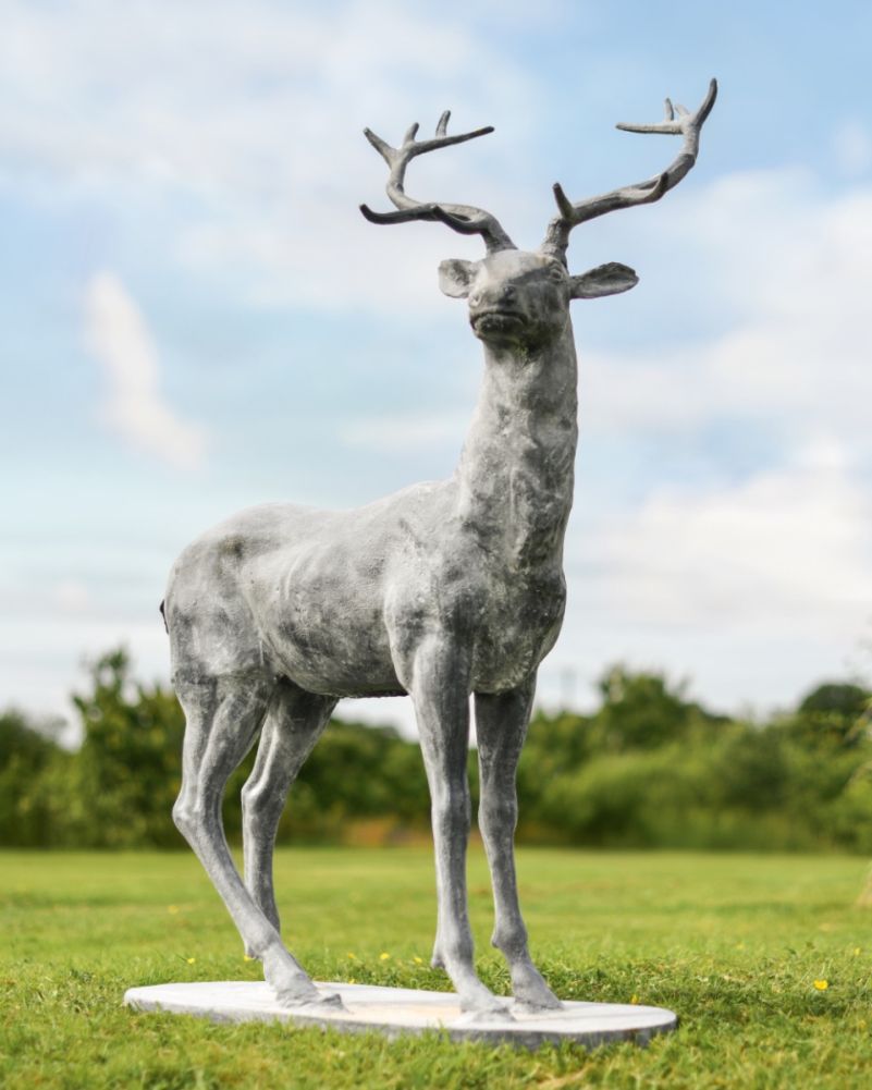 Zekin Lead Finished Cast Iron Stag Sculpture-Facing Right Side On