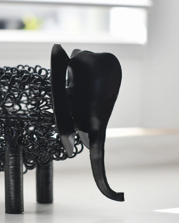 'Zuri' The Colourful Elephant Scrap Metal Art Sculpture - Black Close Up Of The face
