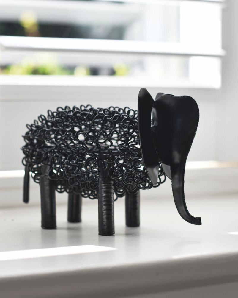 'Zuri' The Colourful Elephant Scrap Metal Art Sculpture - Black