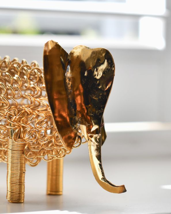 'Zuri' The Colourful Elephant Scrap Metal Art Sculpture - Gold Close Up Details