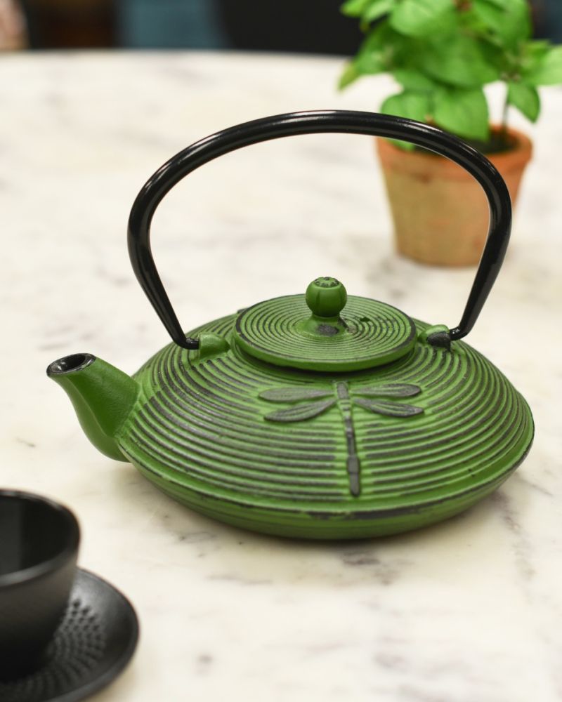  Cast Iron Green Dragonfly Japanese Teapot