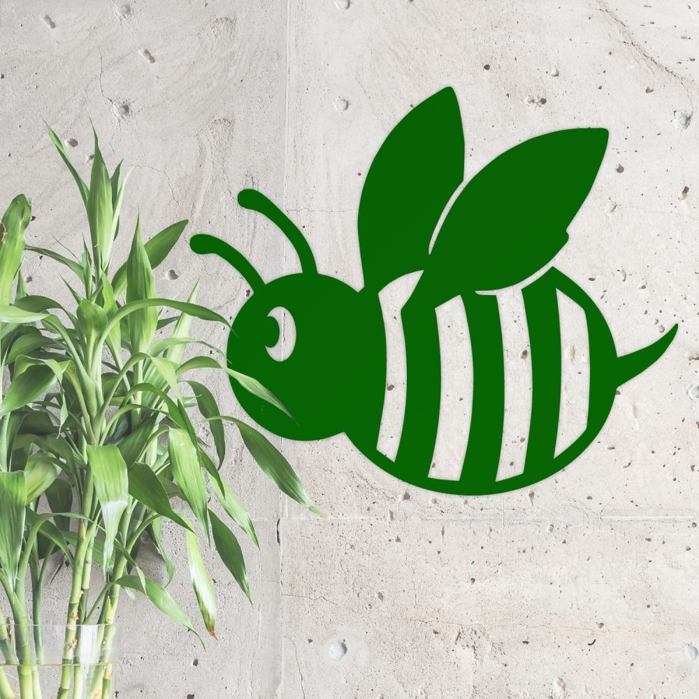 Green Cartoon Bee Wall Art With Bamboo
