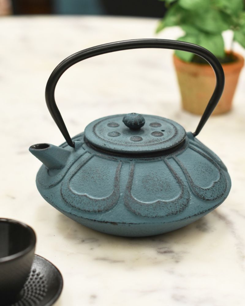 Cast Iron Blue Japanese Teapot