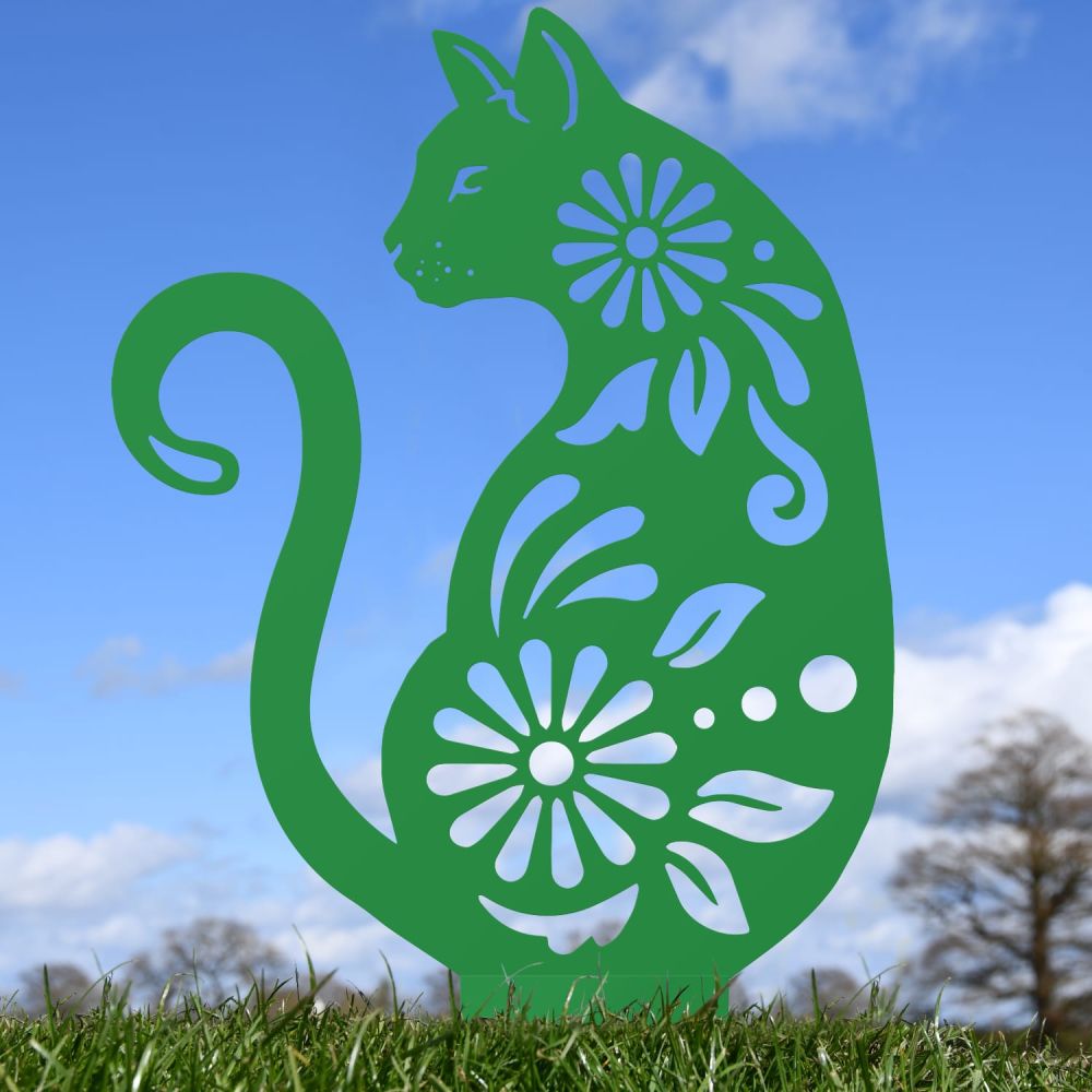 Green Floral Cat Iron Silhouette