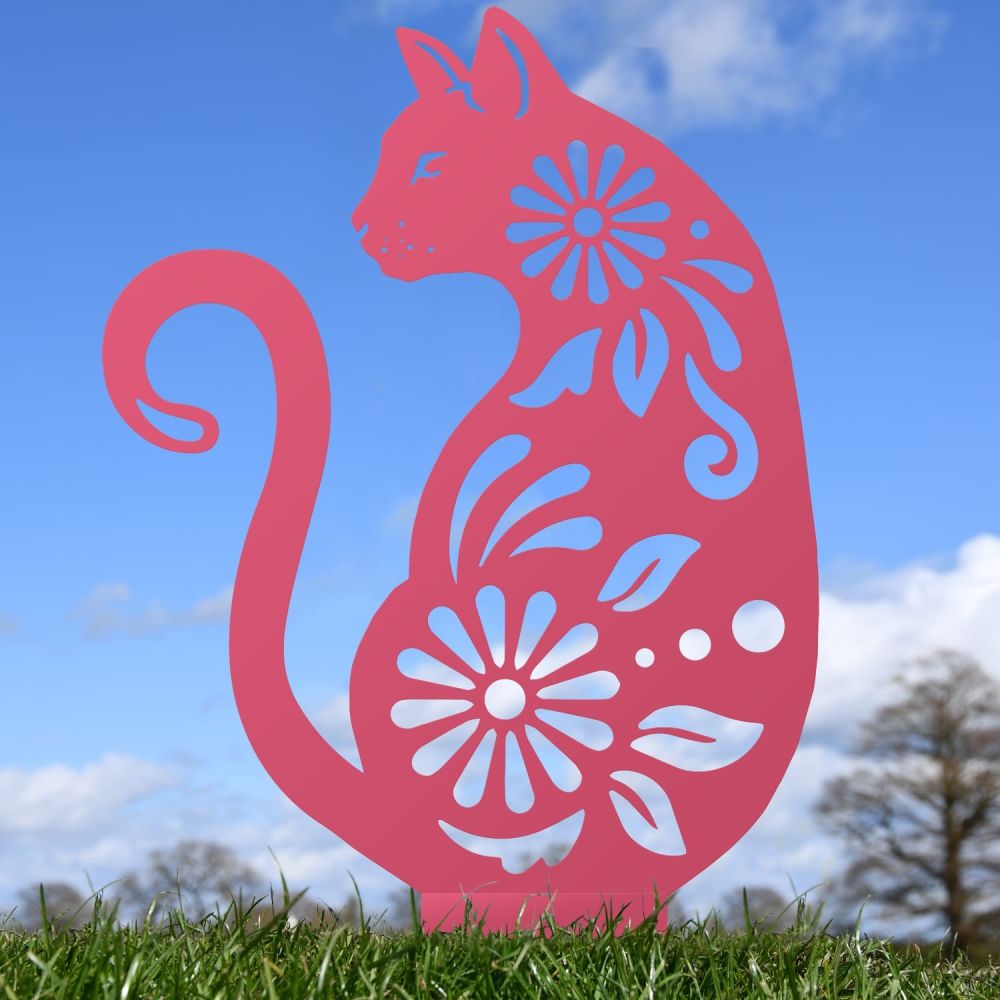 Pink Floral Cat Iron Silhouette
