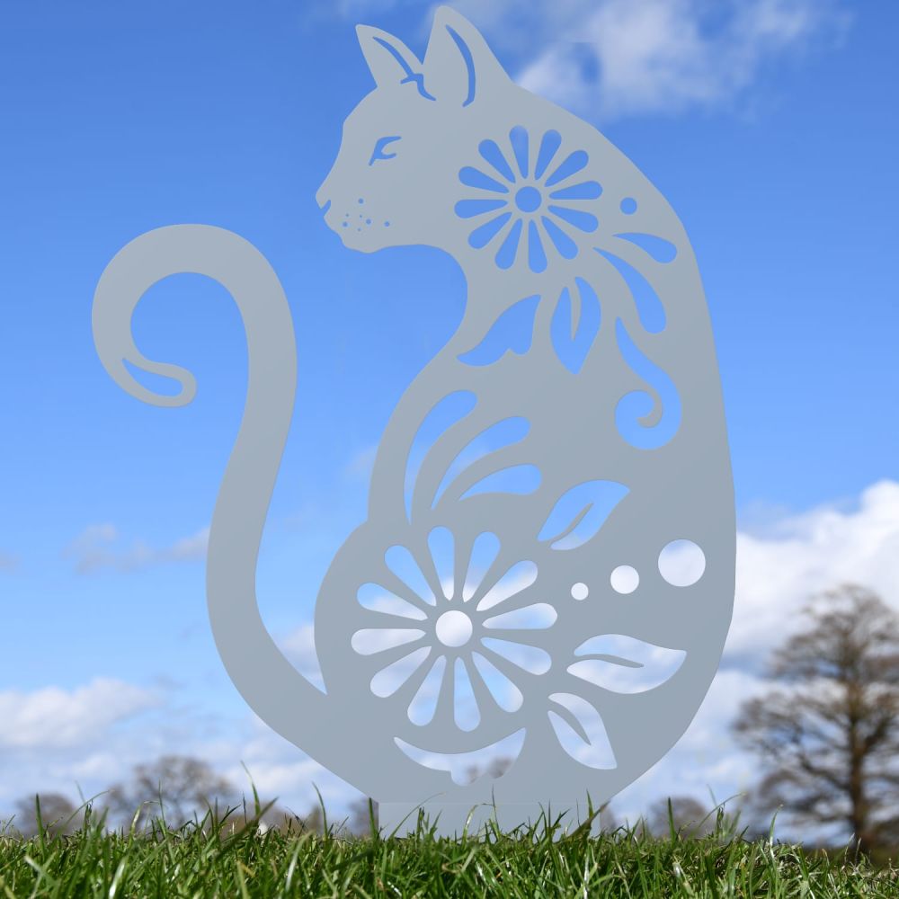 Silver Floral Cat Iron Silhouette