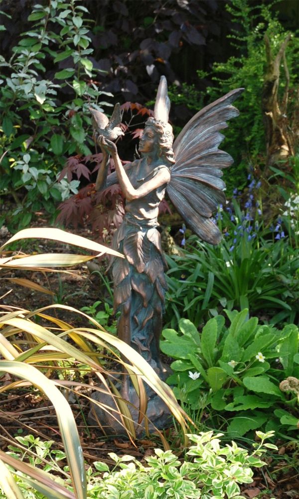 Fairy Holding Bird Garden Sculpture