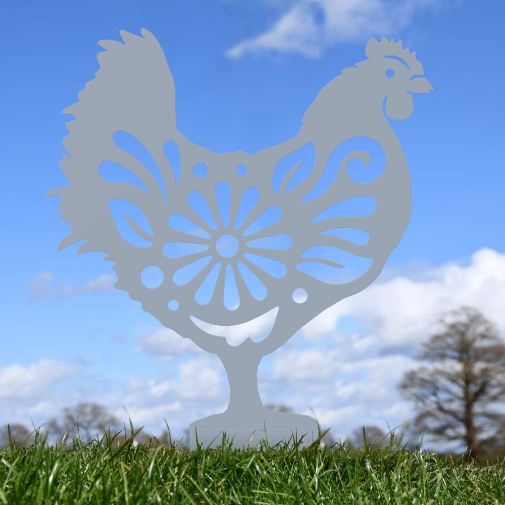 Silver Floral Hen Iron Silhouette