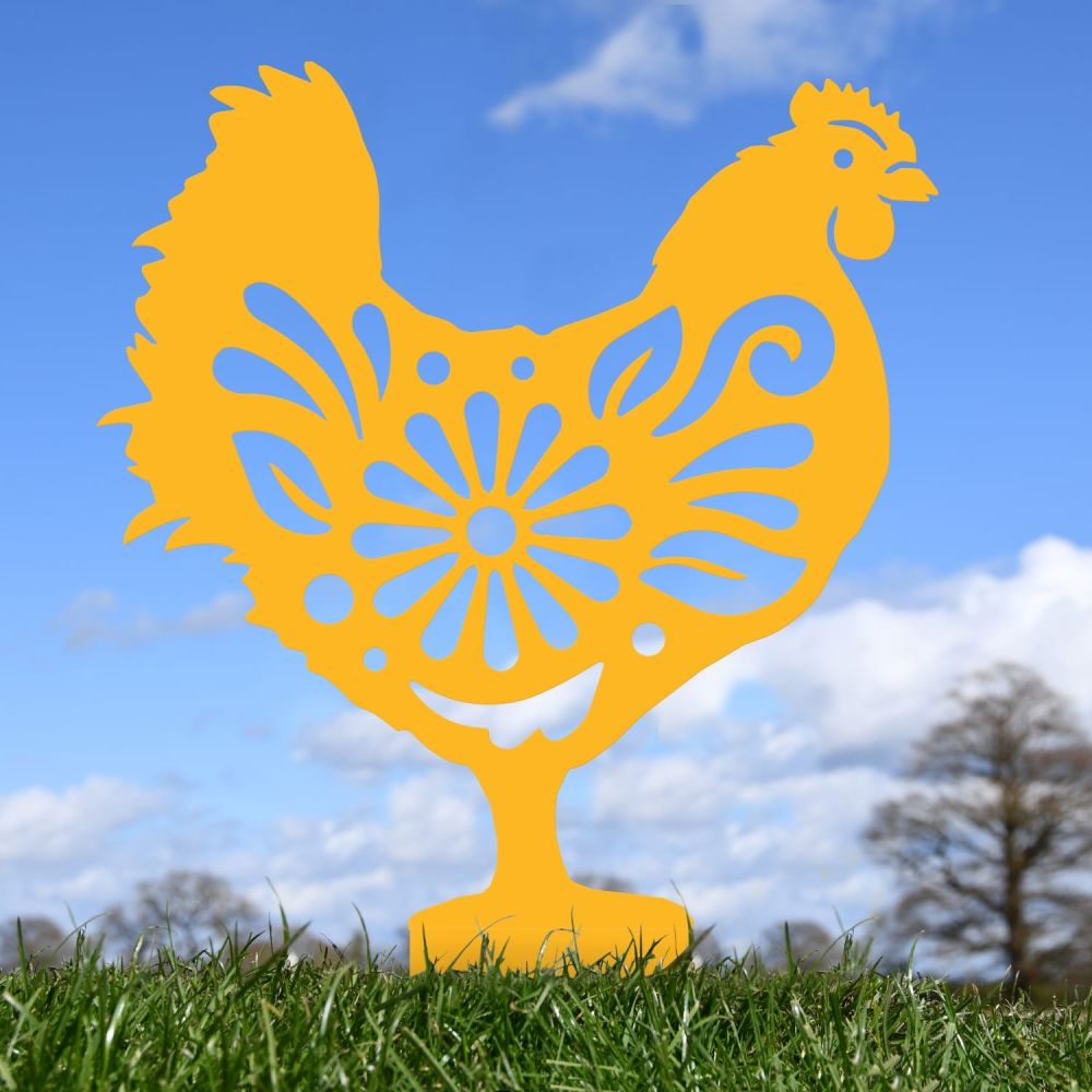 Yellow Floral Hen Iron Silhouette