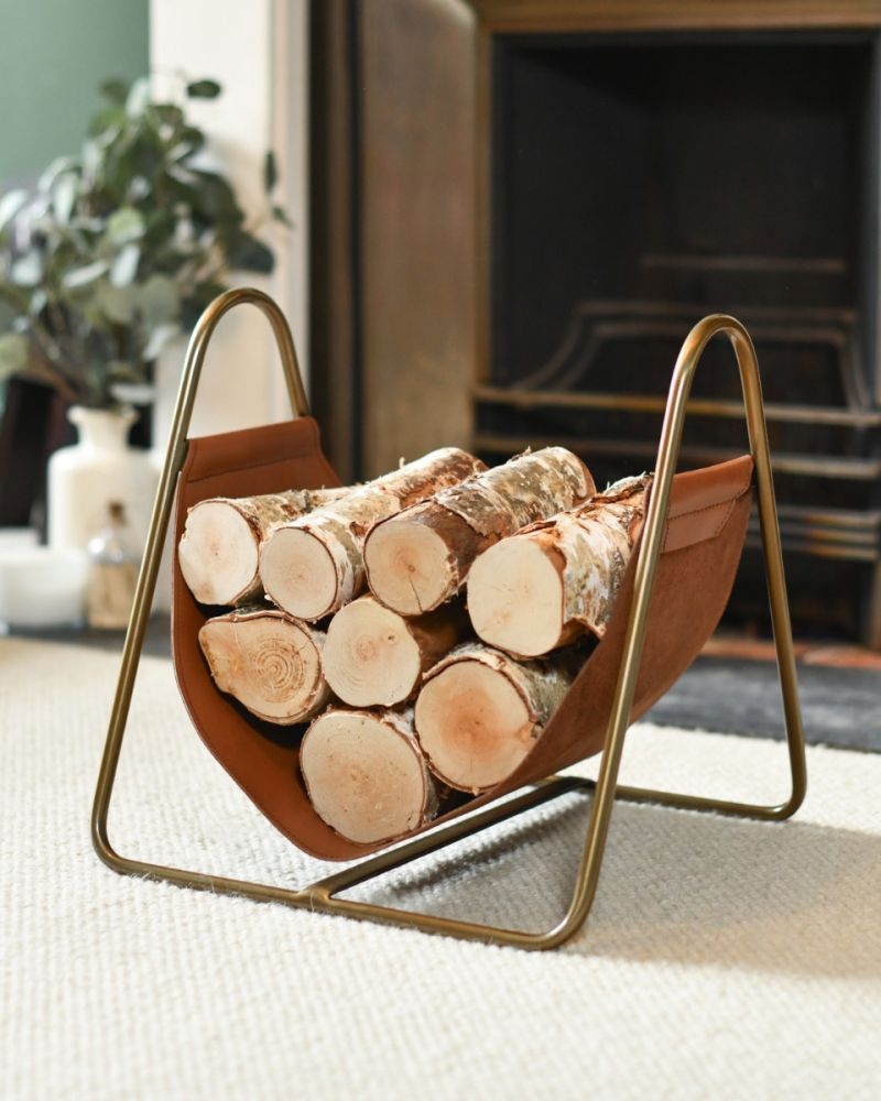 Harlescott Steel Leather Log Holder in Bronze