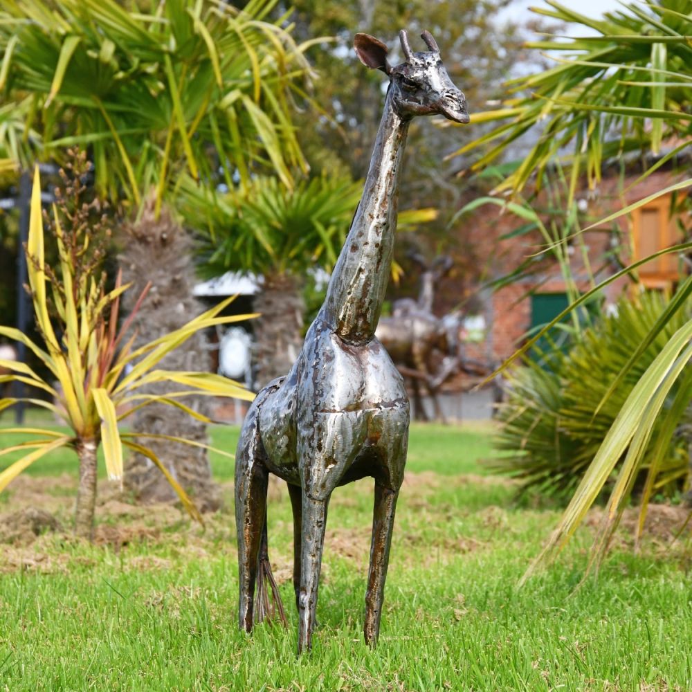 2ft Recycled Metal Standing Giraffe Sculpture