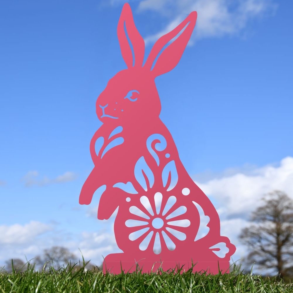 Pink Floral Rabbit Iron Silhouette