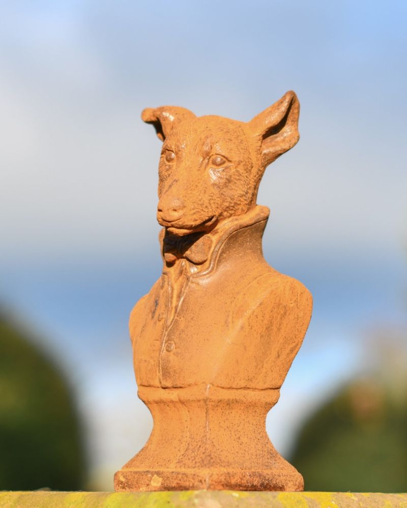 Rustic Cast Iron Suited Dog Sculpture