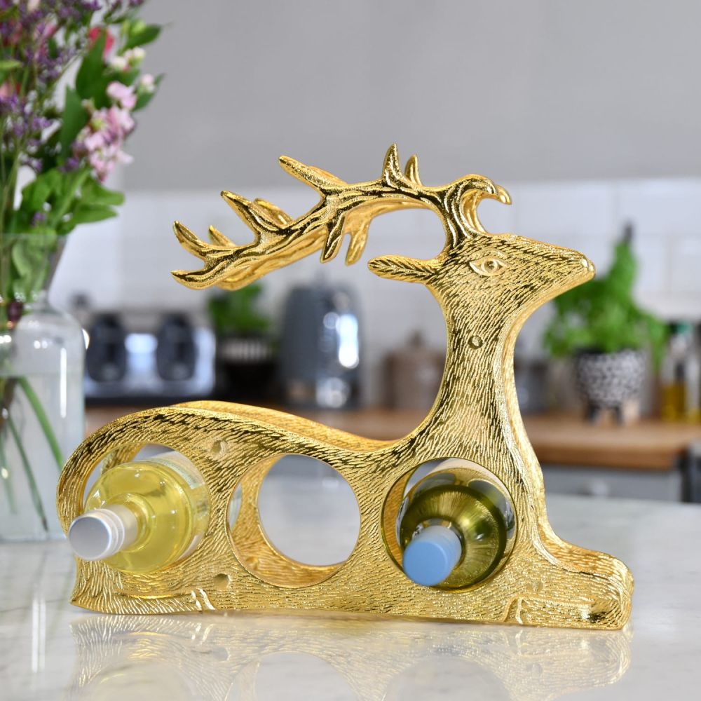 Gold 'Laying Stag' Wine Rack