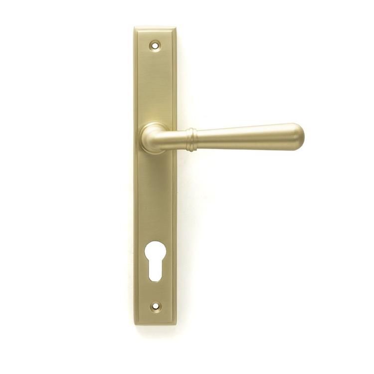 Satin Brass 'Angus' Slim Door Handle & Lock Set