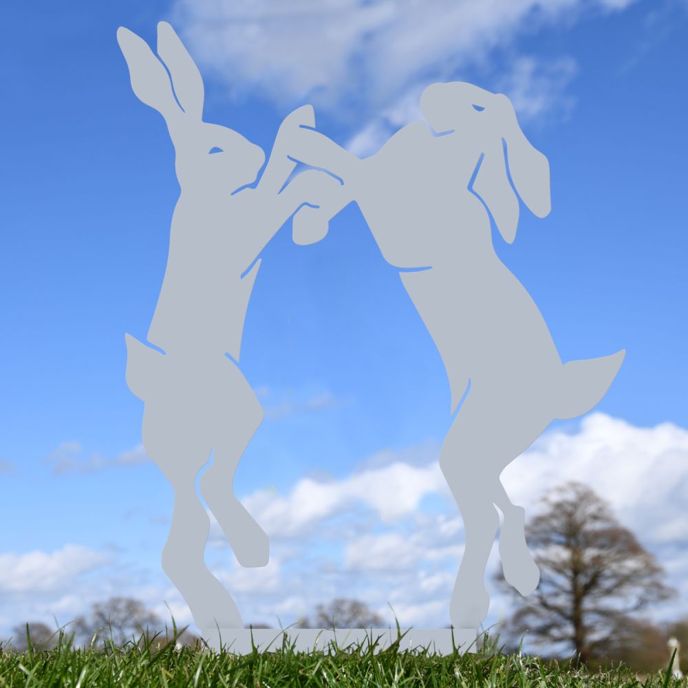 Silver Simplistic Boxing Hares Silhouette