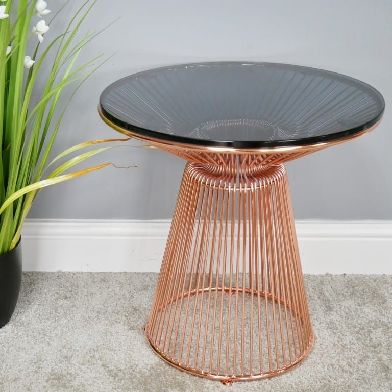 Glass and Metal Round Copper Side Table