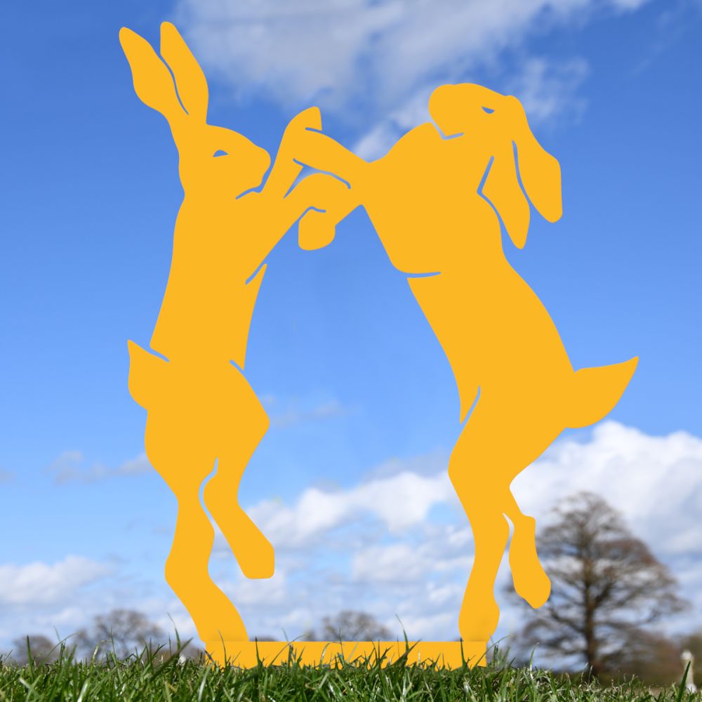 Yellow Simplistic Boxing Hares Silhouette