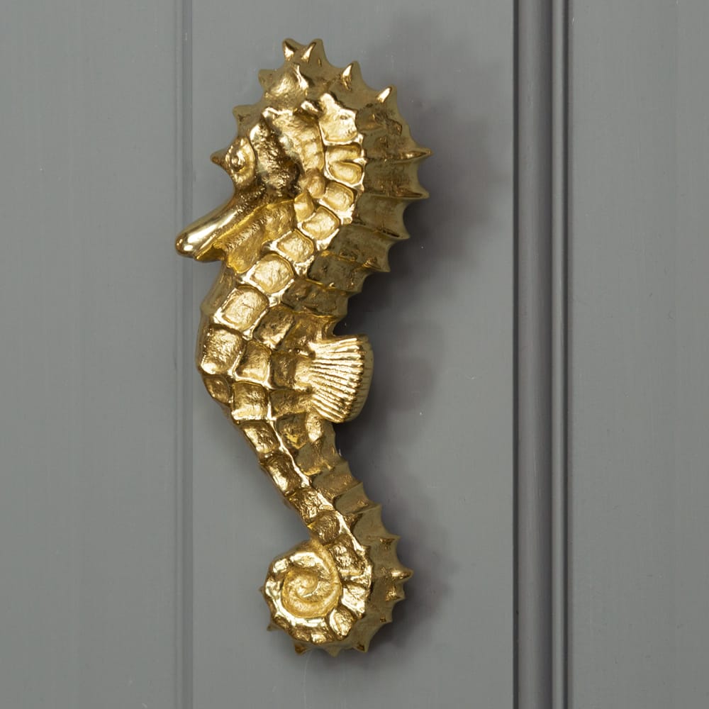 Large Seahorse Door Knocker Polished Brass Gold Finish