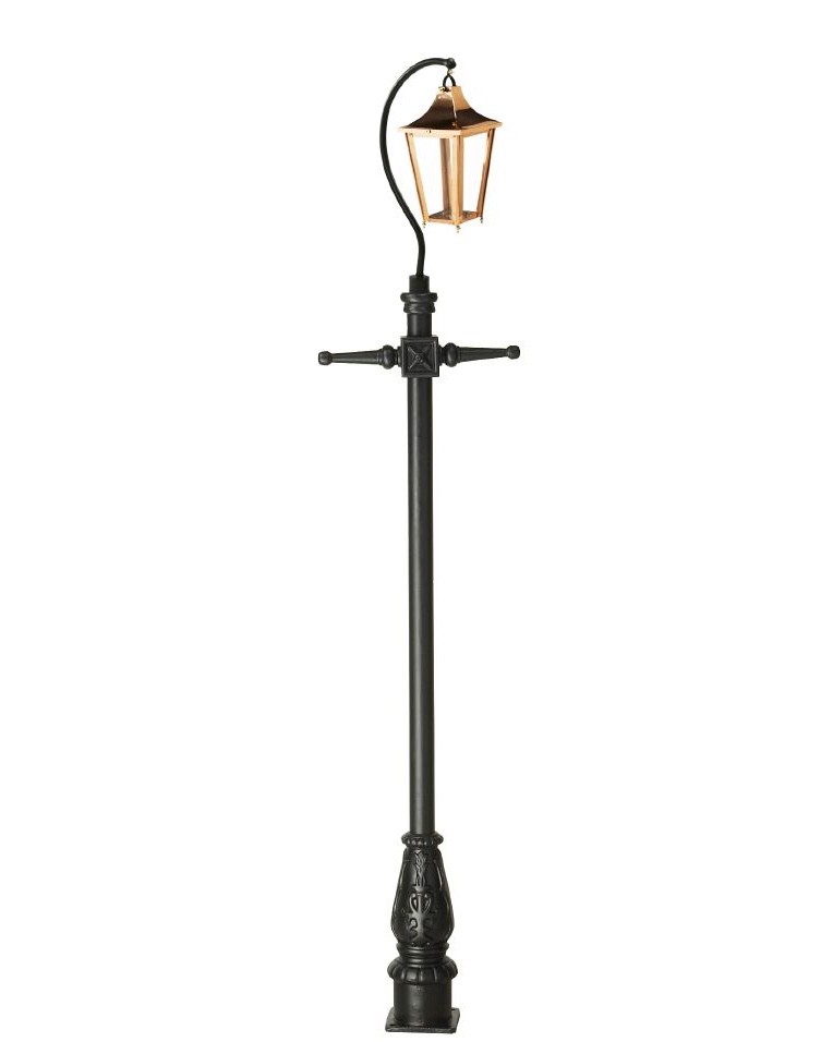 The Copper Lincoln Swan Neck Lamp Post & Lantern Set In 3.4 Metres