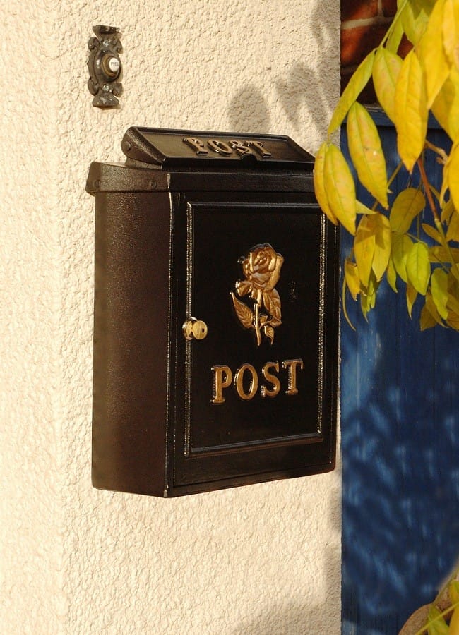 Tudor Rose Motif Polished Brass Post Box