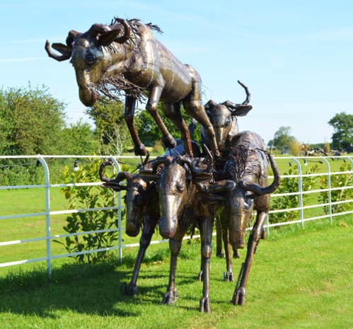 Recycled Oil Drum Pack of Leaping Wildebeest Sculpture