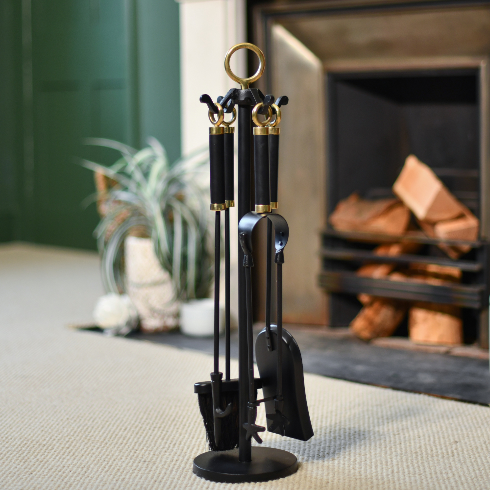 Black & Brass Traditional Fireplace Tools