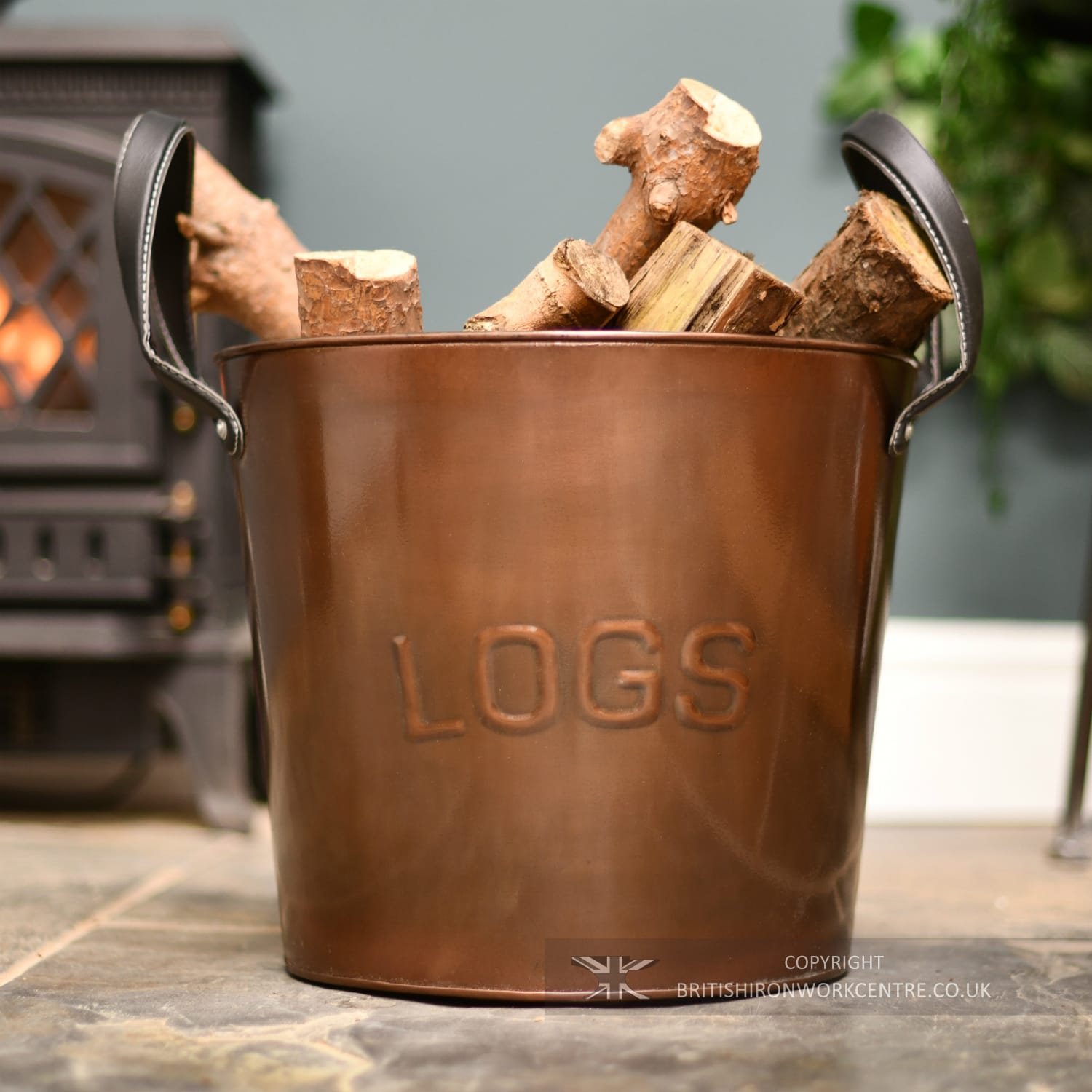 Bronze Finish Steel Fuel Store With Leather Handles