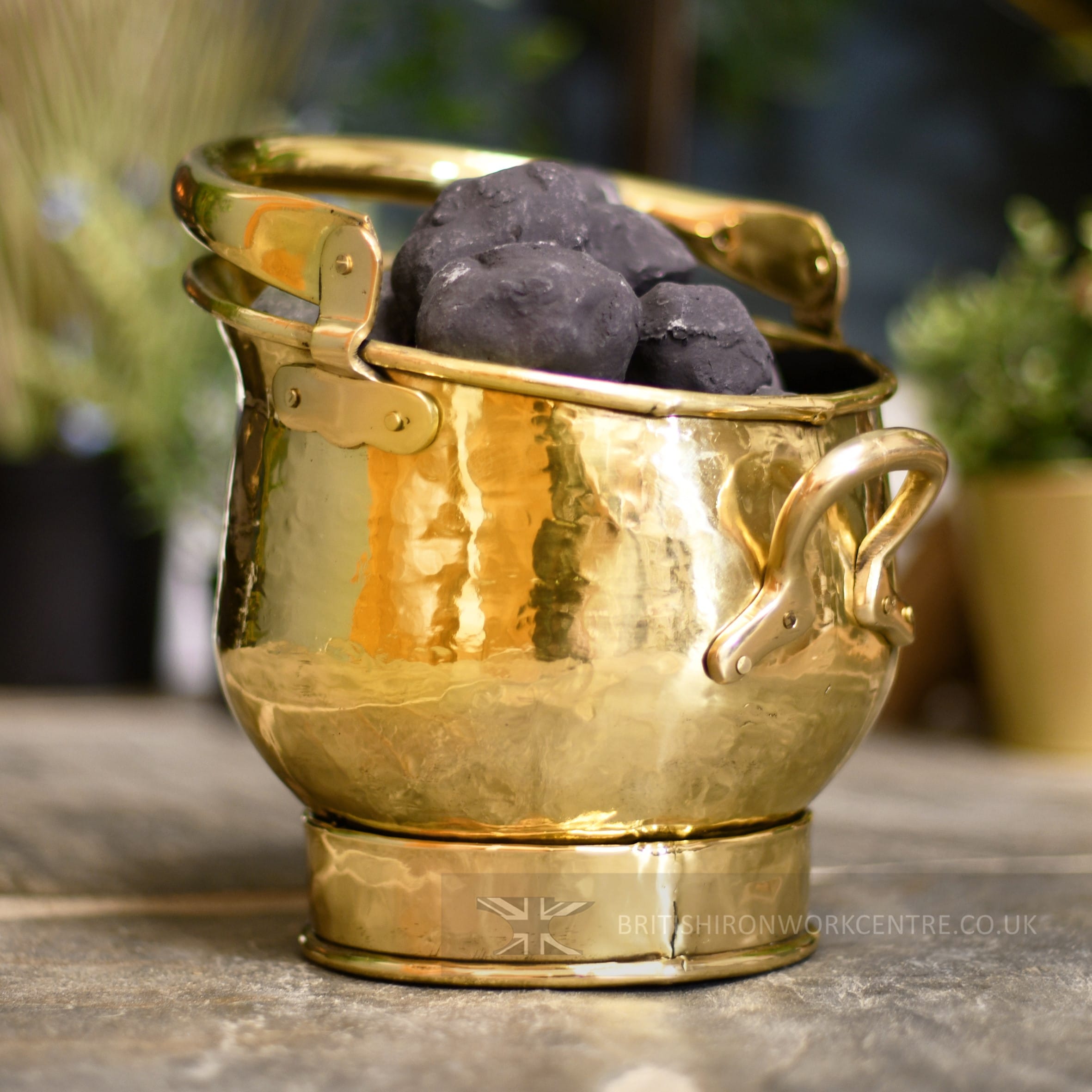 Small Brass Hammered Effect Coal Bucket