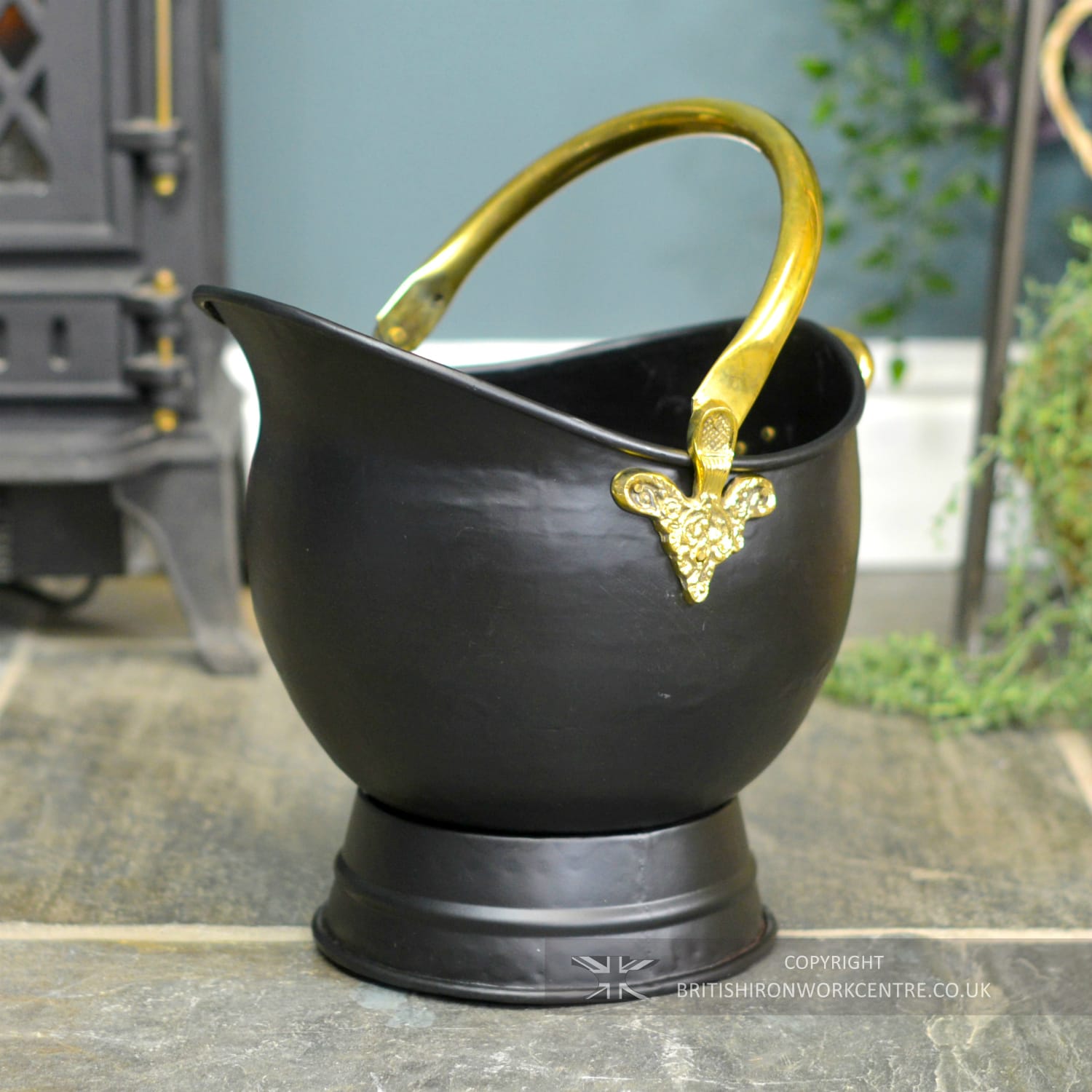 Black Iron & Brass Coal Bucket - 46cm