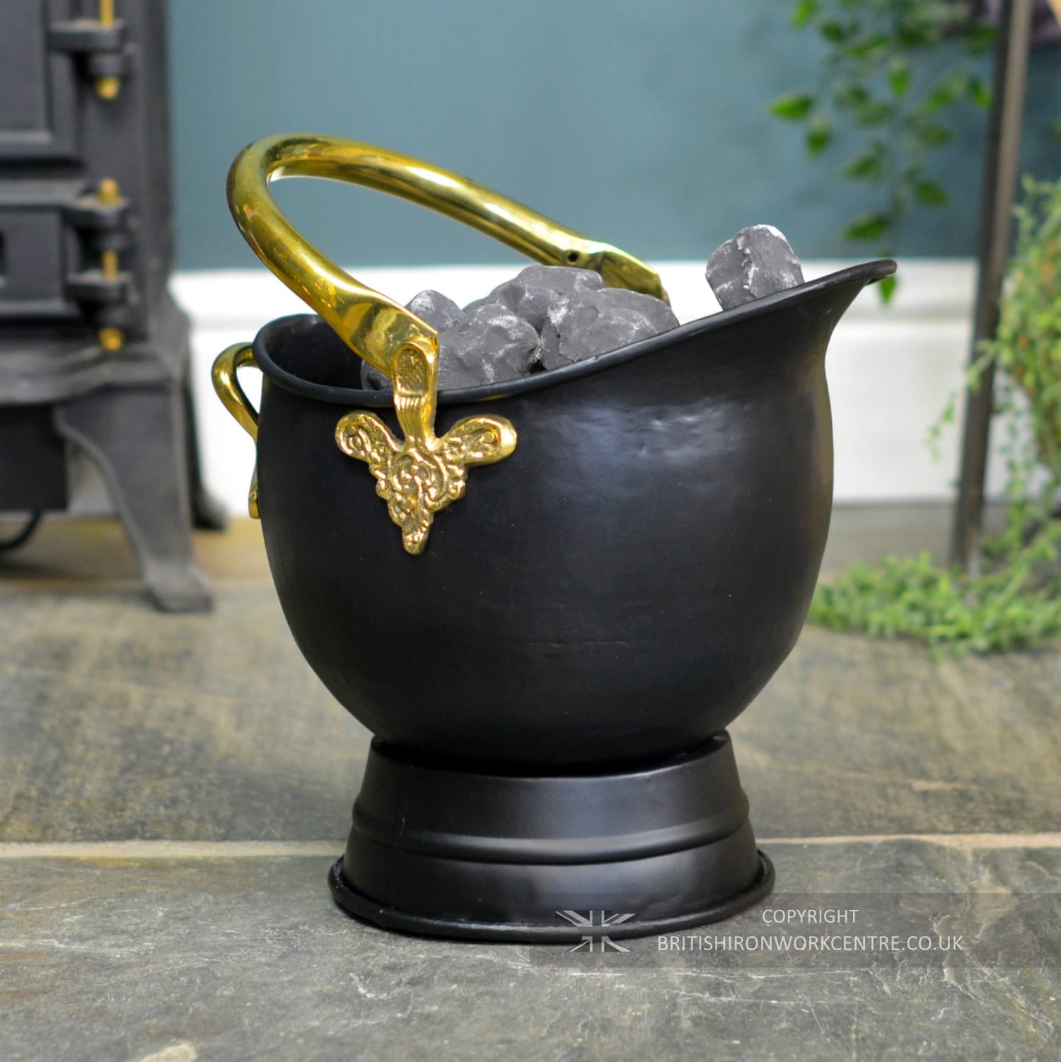 Black Iron & Brass Coal Bucket - 41cm