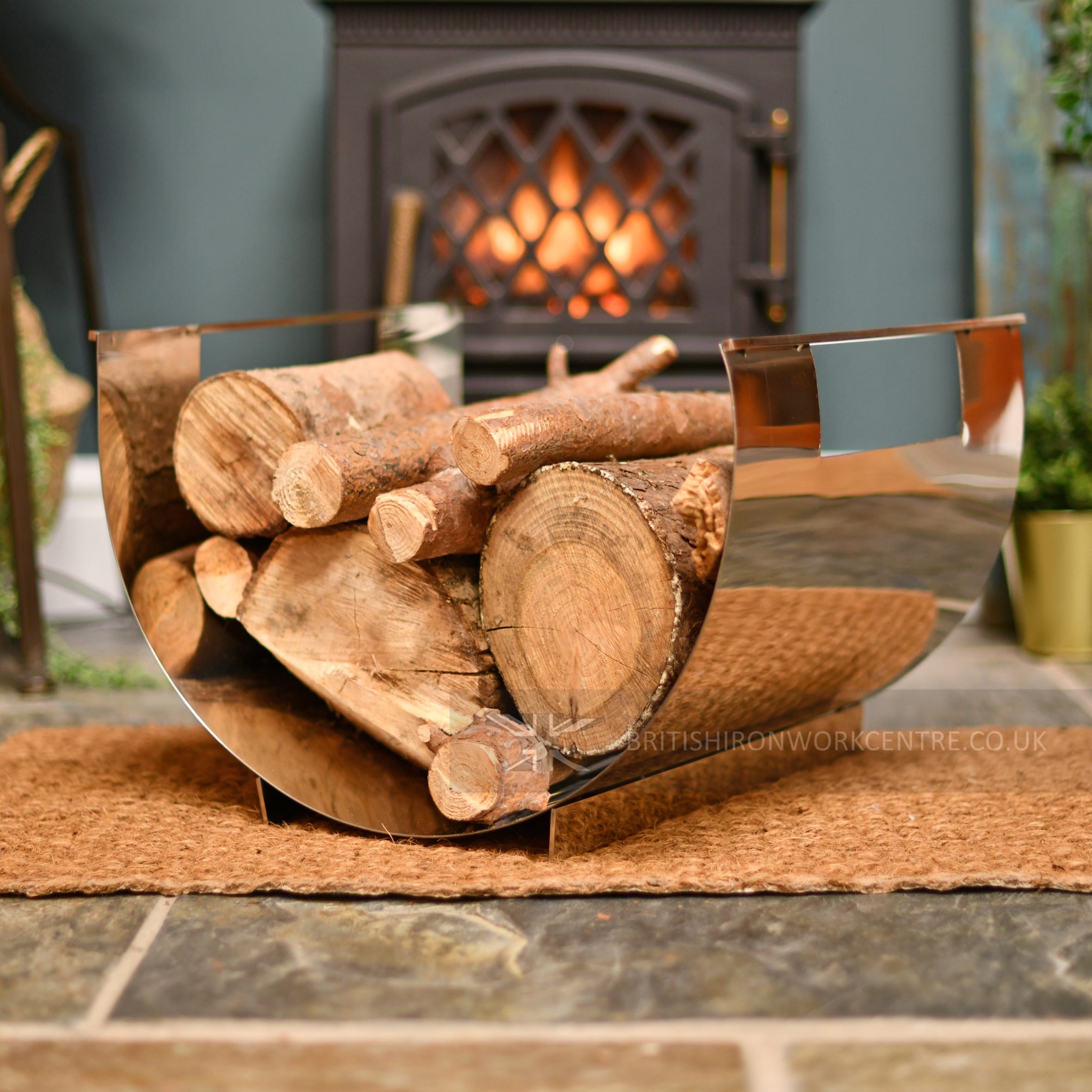 Curved Stainless Steel log Store