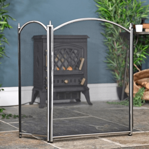 "Calscliffe" Brushed Steel Traditional Three Fold Fire Spark Guard