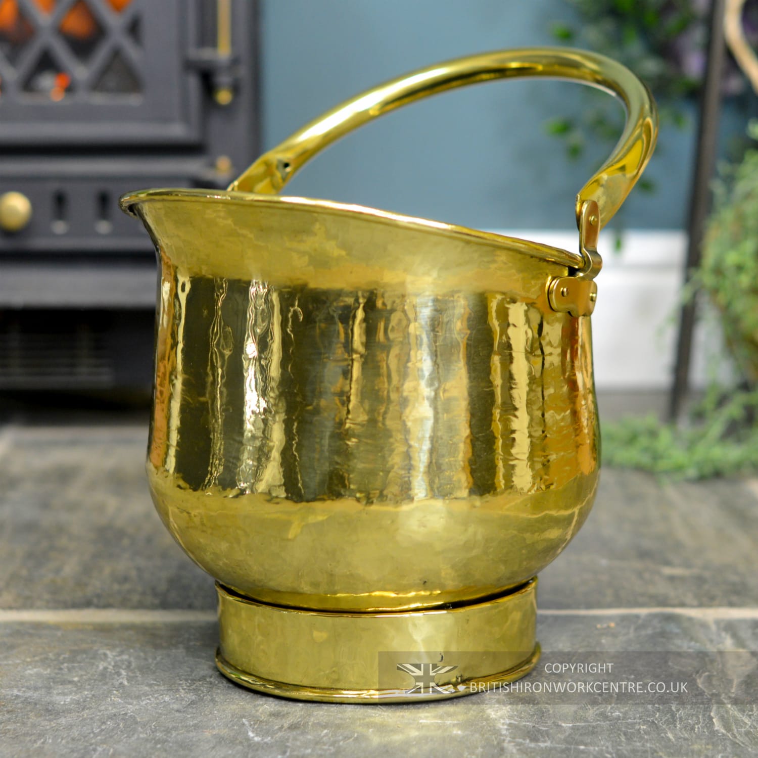 Medium Brass Hammered Effect Fireplace Fuel Bucket