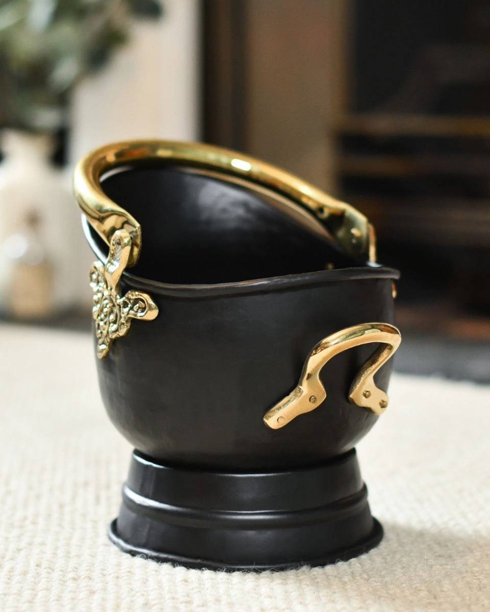 Black Iron & Brass Coal Bucket - 33cm