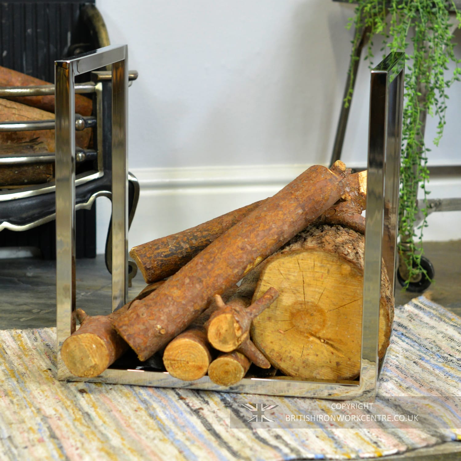Stainless Steel Contemporary Fireplace Log Store
