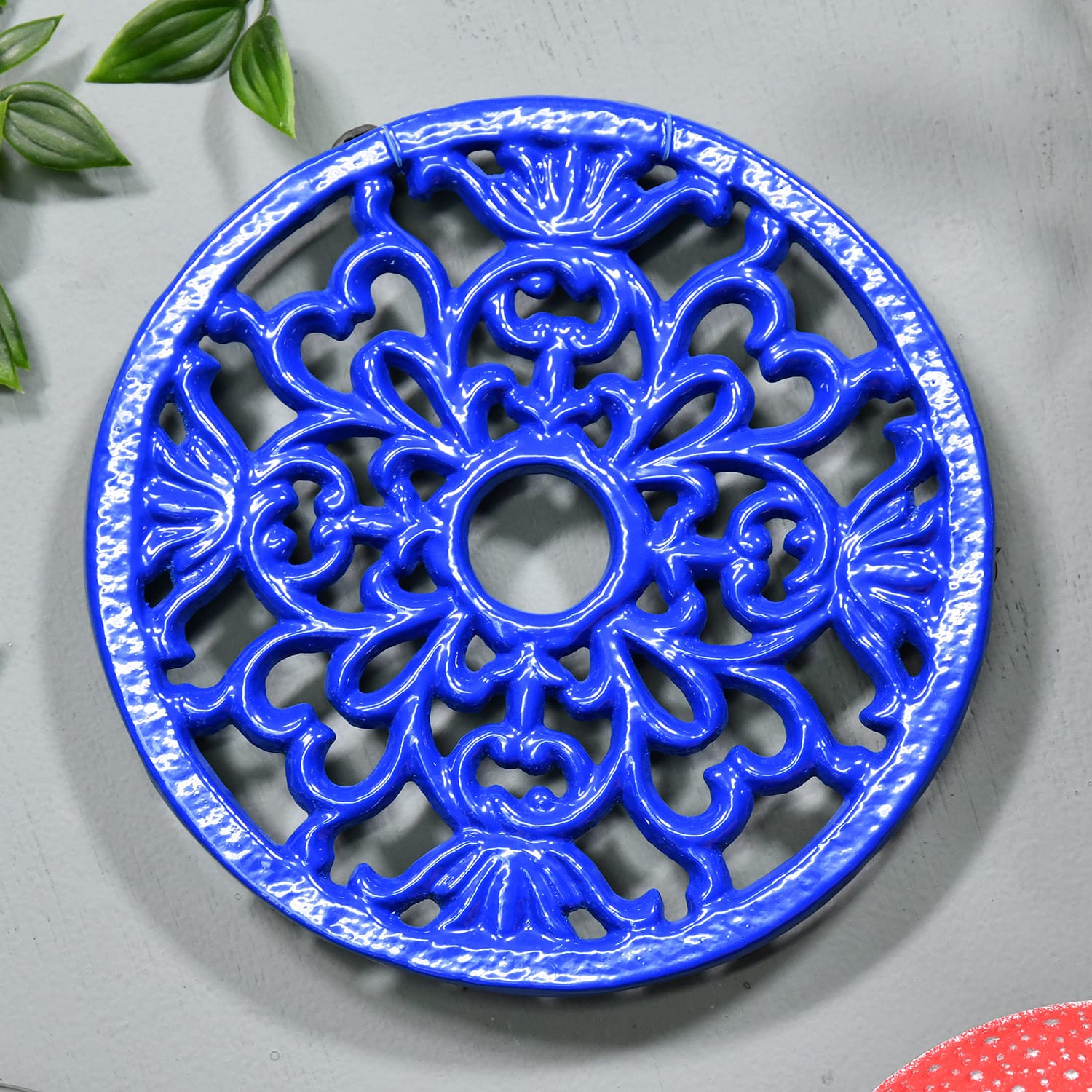 Blue Round Cast Iron Trivet