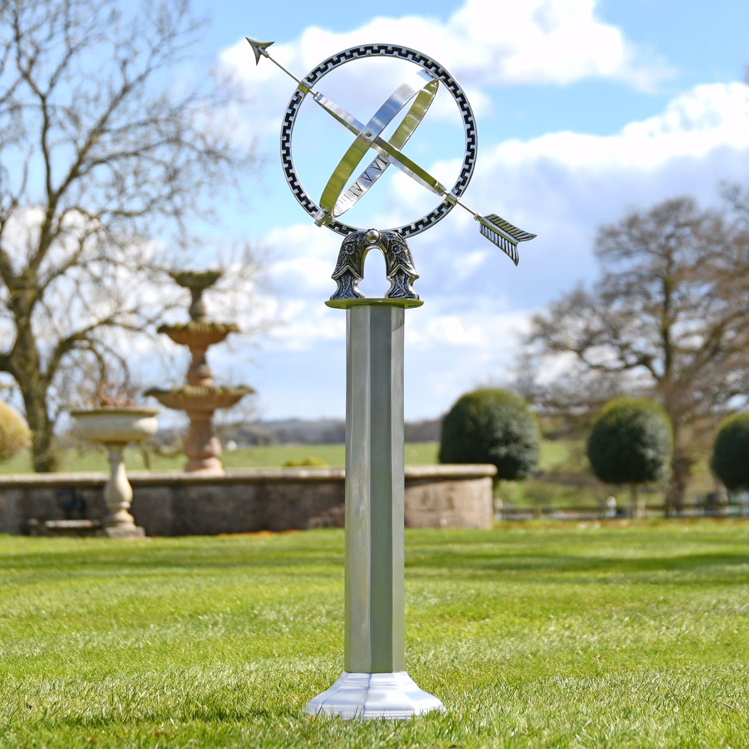 'Cronos' Polished Aluminium Armillary and Stand