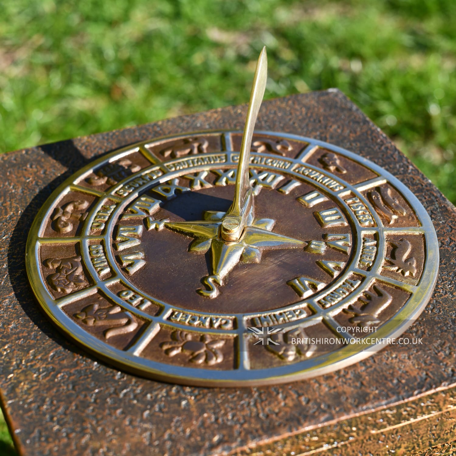 Zodiac Signs Sundial In Antique Brass