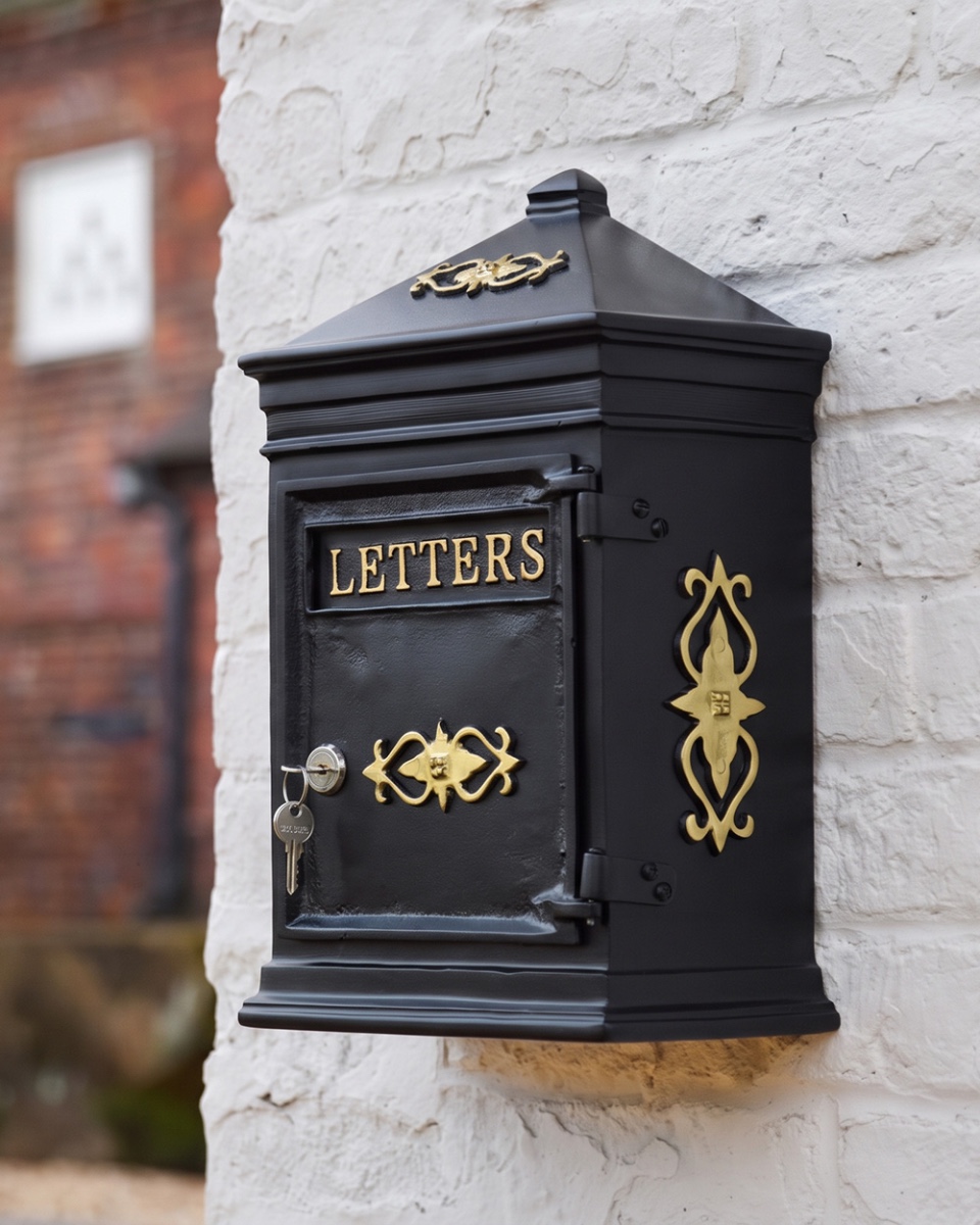 The Hardwick Post Box In Black & Gold