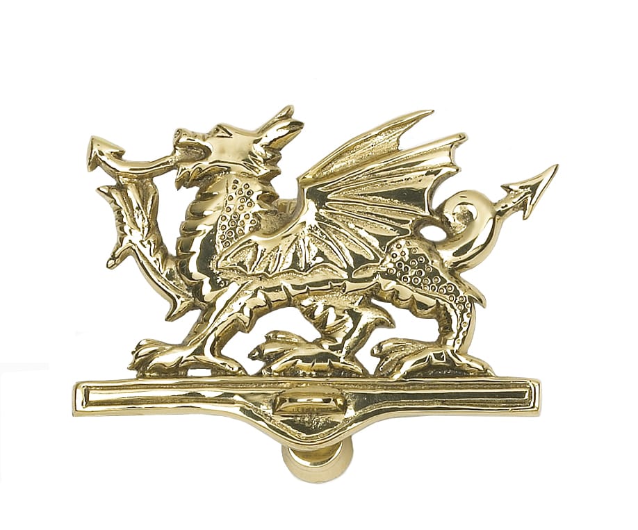 Welsh Dragon Door Knocker in Polished Brass